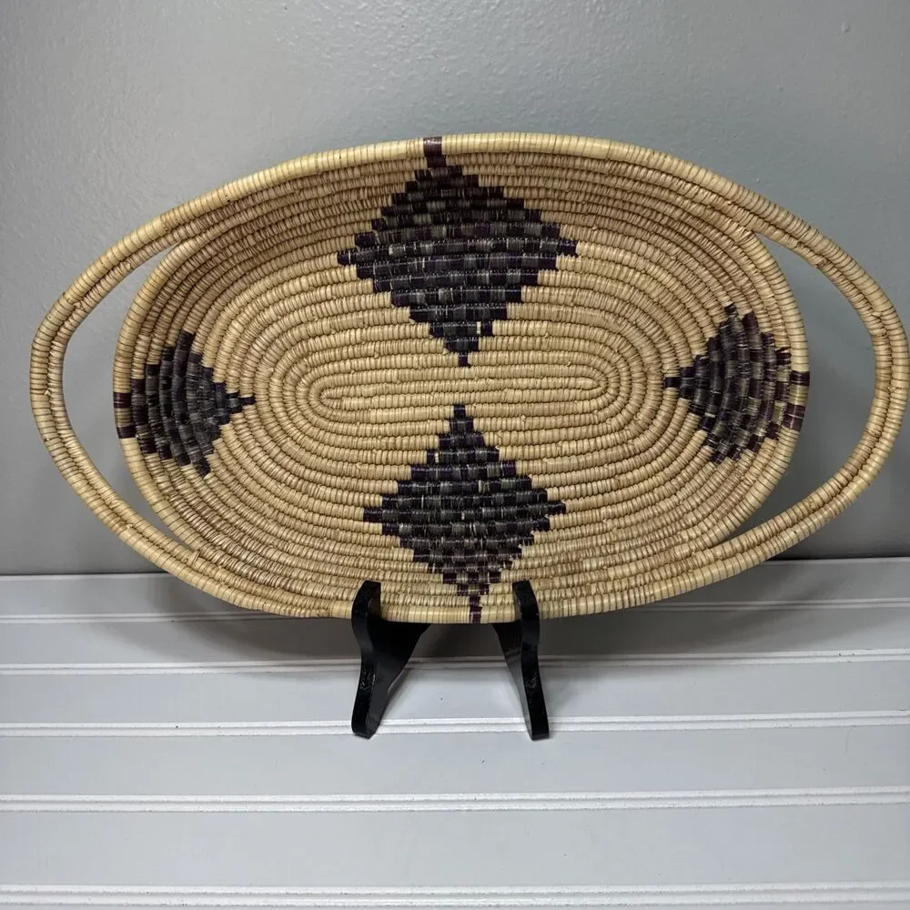 Vintage Tohono O'odham Papago Vibrant Tight Woven Handle Basket Tray Large 17